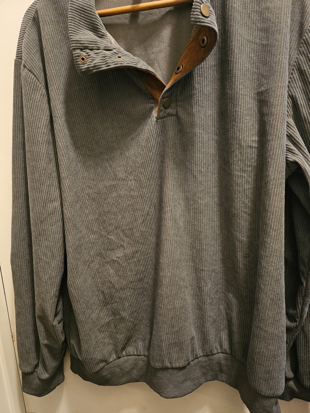 Men's Corduroy Quarter Button Pullover Shirt With Elbow Patches Size LG